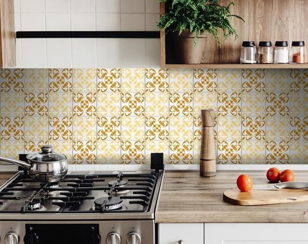 5" X 5" Golden Yellow Retro Peel And Stick Removable Tiles N270-399841
