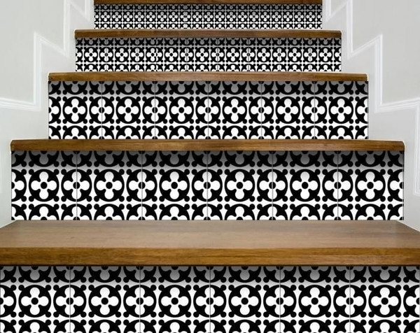 8" X 8" Black and White Medeci Peel and Stick Removable Tiles N270-399979