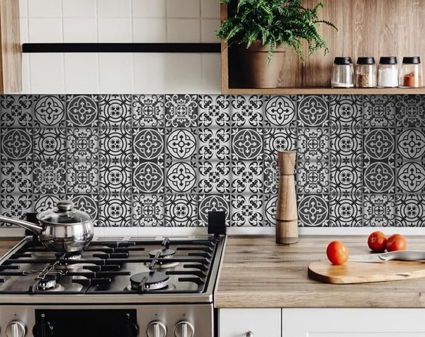 5" X 5" Gray and White Multi  Peel and Stick Removable Tiles N270-399886