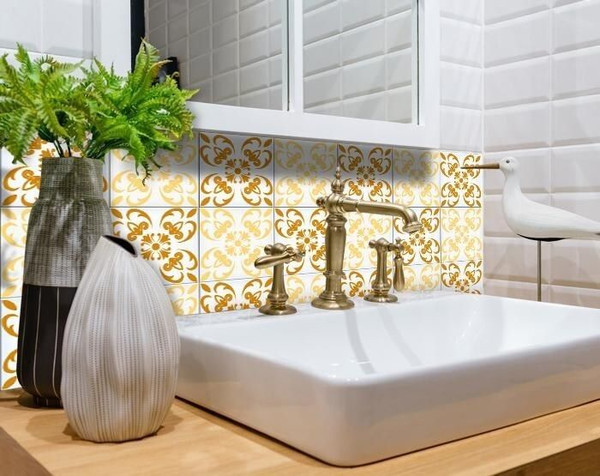 4" X 4" Golden Yellow Retro Peel And Stick Removable Tiles N270-399840