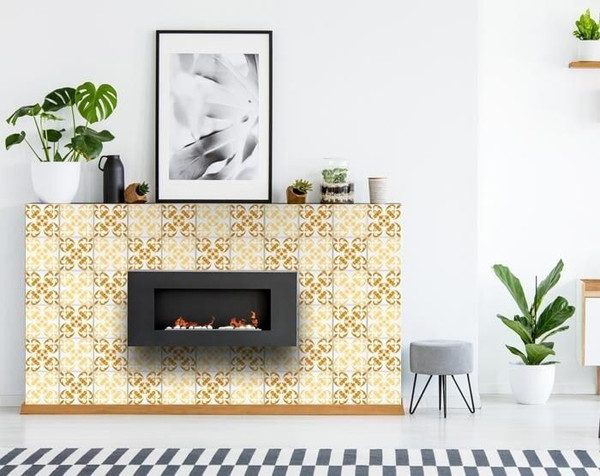4" X 4" Golden Yellow Retro Peel And Stick Removable Tiles N270-399840