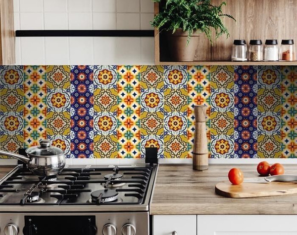 4" X 4" Blue And Yellow Mosaic Peel And Stick Removable Tiles N270-400060