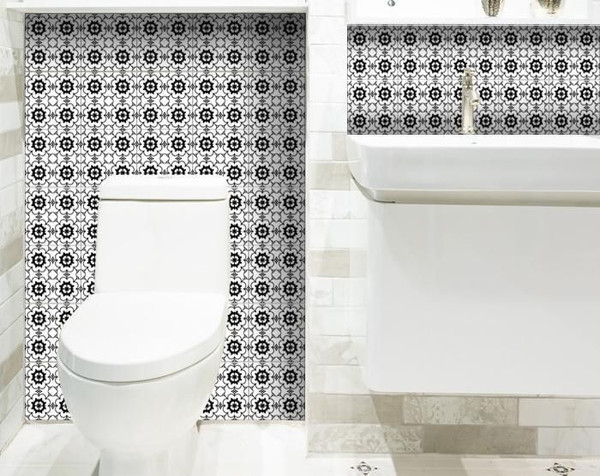 4" X 4" Black and White Gerber Peel and Stick Removable Tiles N270-399965