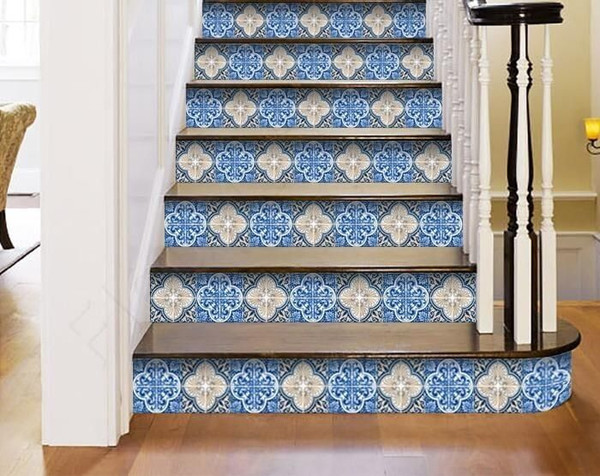 4" X 4" Blues and Crema Peel And Stick Removable Tiles N270-400084