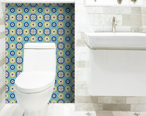 7" X 7" Aqua Floral Peel and Stick Removable  Tiles N270-400038