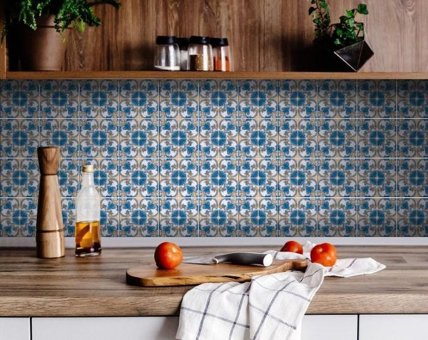 7" X 7" Teal Taupe Sia Removable Peel and Stick Tiles N270-400228
