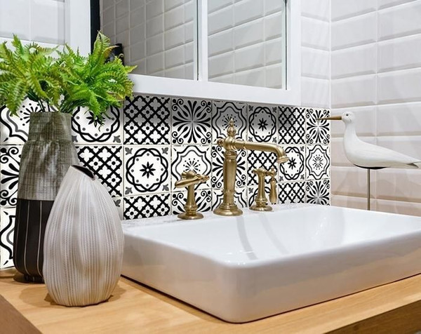 5" X 5" Black and White Multi  Peel and Stick Removable Tiles N270-399861
