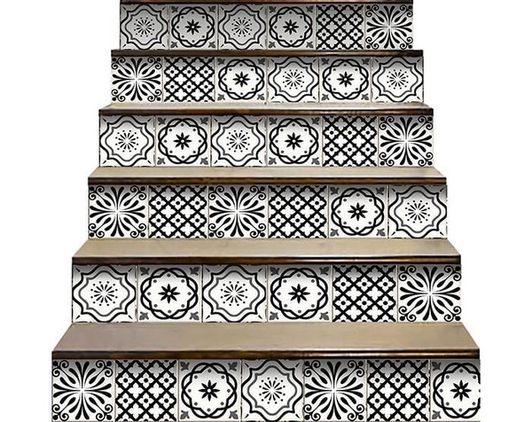 5" X 5" Black and White Multi  Peel and Stick Removable Tiles N270-399861