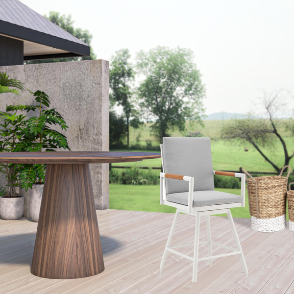 43" Light Gray Metal Swivel Outdoor Counter Height Bar chair with Footrest N270-571179