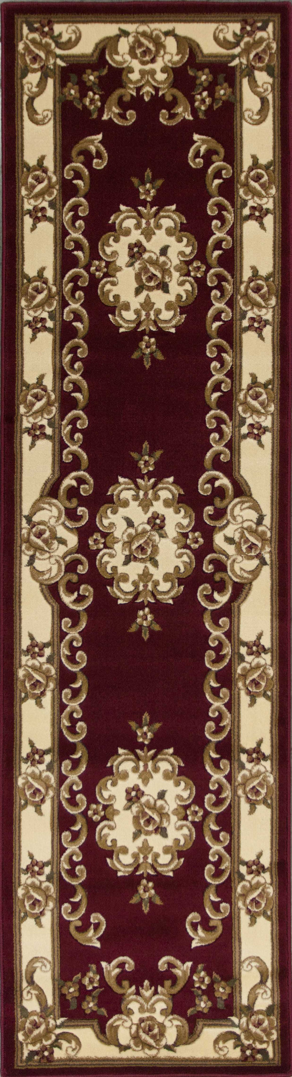 8' Red and Ivory Floral Border Runner Rug N270-353667