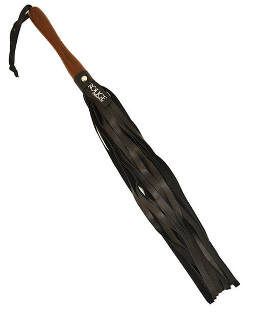 Rouge Leather Flogger w/Wooden Handle - Black X615-RGWF1044-BLK