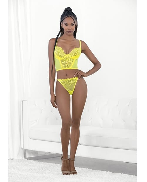 Neon Lace Corset Top w/Ring Accent & Panty Neon Lime LG X615-EH72197-NL-L0