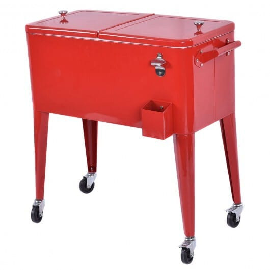 Red Portable Outdoor Patio Cooler Cart - Color: Red D681-OP2979
