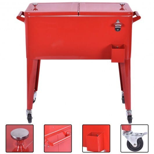 Red Portable Outdoor Patio Cooler Cart - Color: Red D681-OP2979