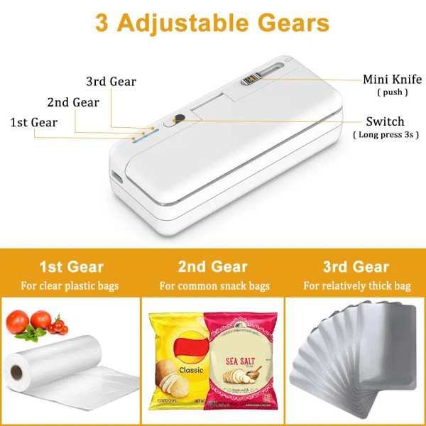 Color: Silver Gray - Mini Plastic Bag Sealer Heat Bag Sealing Machine Food Packaging Plastic Bags S F640-12000039159388413