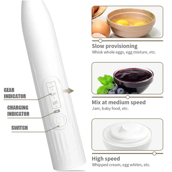 Color: WHITE - 2-in-1 multi-function USB Rechargeable Electric Egg Beater Baking Mixer Milk Frother F640-12000042187807972