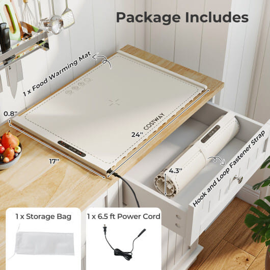 Food Warming Mat Rollable and Portable Electric Warming Tray with Fasting Heating-Beige - Color: Be D681-ES10519US-WH