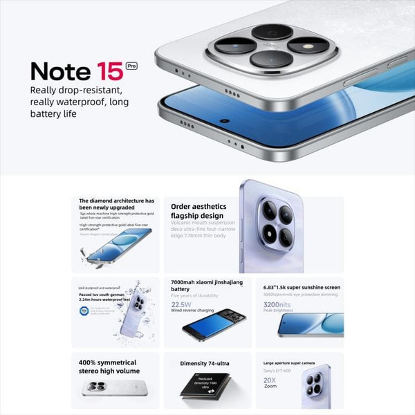 Xiaomi Redmi Note 15 Pro 5G, 12GB+256GB, 6.83 inch Xiaomi HyperOS 2 Dimensity 7400-Ultra Octa Core, D783-MPH5465SL