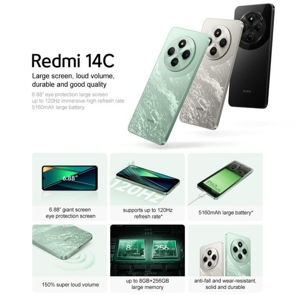 Xiaomi Redmi 14C, 8GB+256GB, 6.88 inch Xiaomi HyperOS MediaTek Helio G81-Ultra Octa Core, Network:  D783-MPH6983B