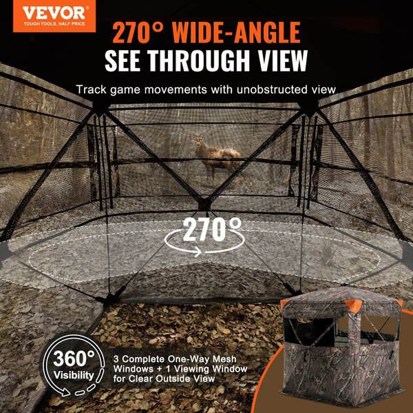  Hunting Blind, 270 See Through Ground Blind, 1-2 Person Pop Up Deer Blind for Hunting with Carryin E415-SLCFXTSK55YCV5MMWV0