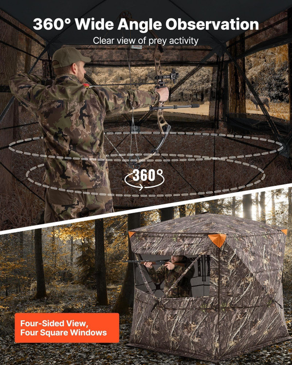 Hunting Blind, 4-5 Person See Through Ground Blinds with Carrying Bag, 360 Degree Portable Camoufla E415-SLC7070INCHF9GY8C001V0