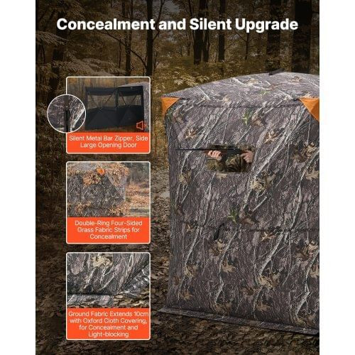 Hunting Blind, 2-3 Person Thermal Ground Blinds with Tri-Leg Chair and Carrying Bag, Portable Camou E415-SLC5959INCHBXSL42001V0