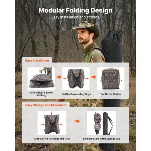 Hunting Blind, 2-3 Person Thermal Ground Blinds with Tri-Leg Chair and Carrying Bag, Portable Camou E415-SLC5959INCHBXSL42001V0