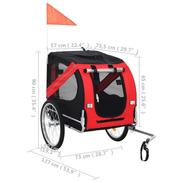 Pet Bike Trailer Red and Black Oxford fabric and steel Medium A949-91766