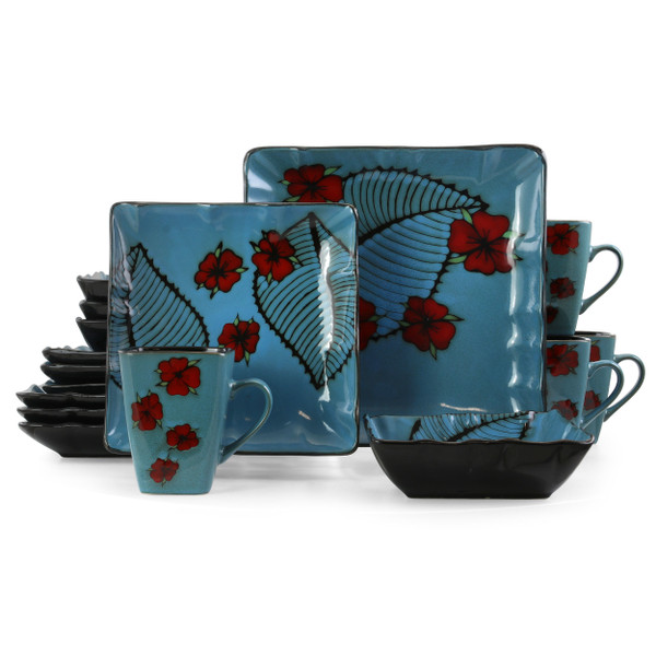 Elama Aloha Tide 16 Piece Luxurious Stoneware Dinnerware with Complete Setting for 4 D970-EL-ALOHATIDE16