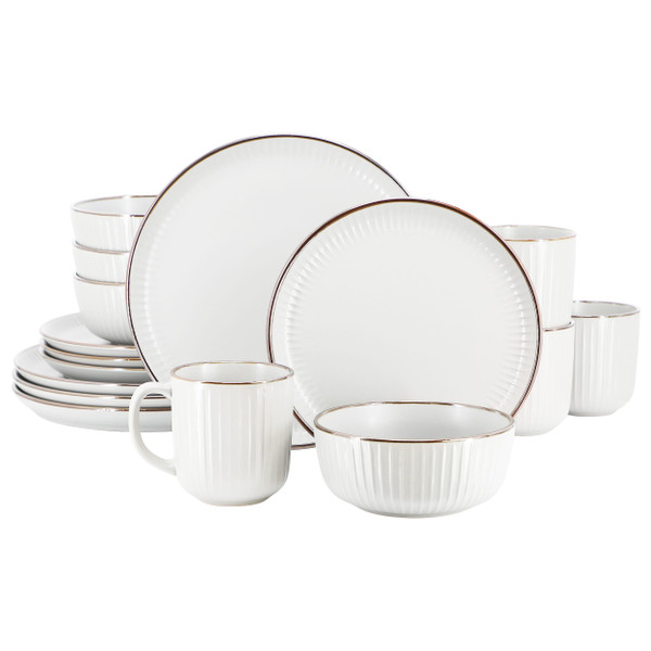 Elama Leo 16 Piece Stoneware Dinnerware Set In White D970-ELM-LEO-W