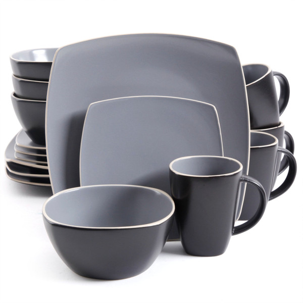 Gibson Soho Lounge Matte 16-Piece Dinnerware Set, Gray/Black D970-102266.16RM