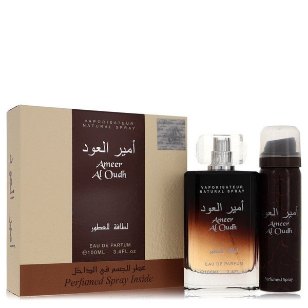 Ameer Al Oudh by Lattafa Gift Set -- 3.4 oz Eau De Parfum Spray + 1.7 oz Perfumed Spray (Men) V728-561786