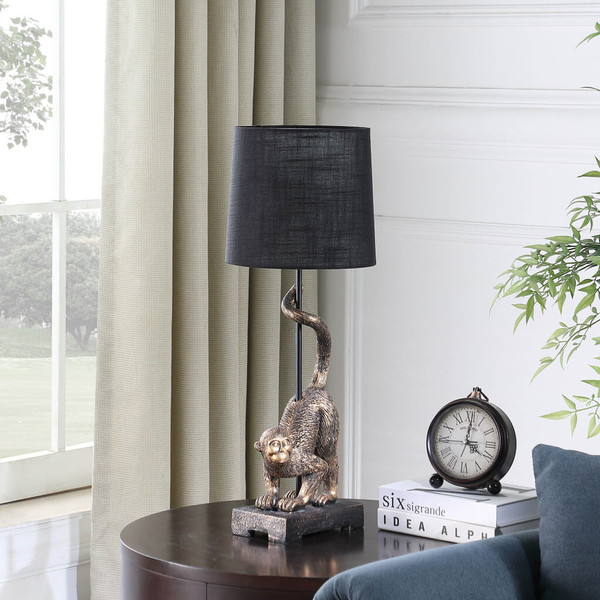 24" Antiqued Gold Monkey Table Lamp With Black Drum Shade N270-524263