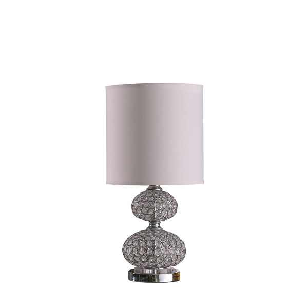 24" Chrome and Faux Crystal Double Orb Table Lamp With White Classic Drum Shade N270-468760