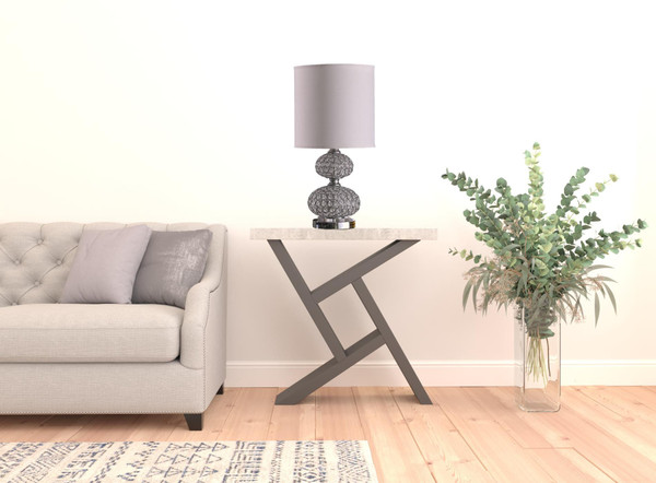 24" Chrome and Faux Crystal Double Orb Table Lamp With White Classic Drum Shade N270-468760