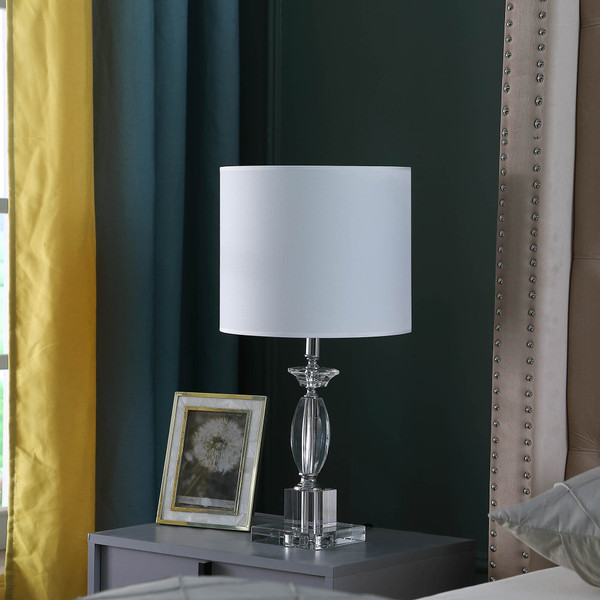 23" Silver Crystal Standard Table Lamp With White Classic Drum Shade Table Lamp N270-468806