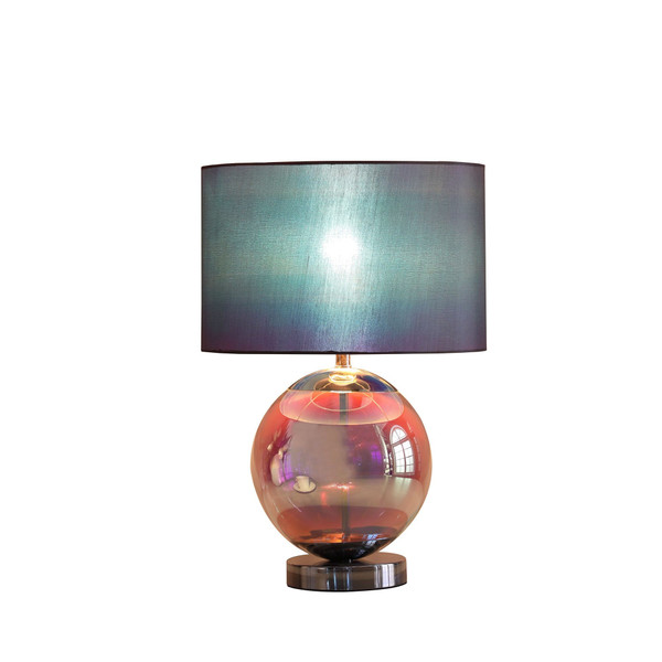 19" Iridescent Glass Globe Table Lamp With Gray Classic Drum Shade N270-468730
