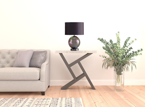 19" Iridescent Glass Globe Table Lamp With Gray Classic Drum Shade N270-468730