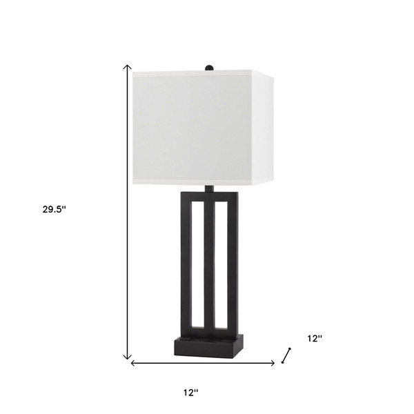 30" Black Metal USB Table Lamp With White Shade N270-524766