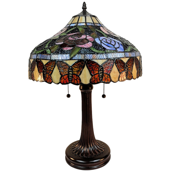 23" Dark Brown Metal Two Light Candlestick Table Lamp With Red and Black Shade N270-478117