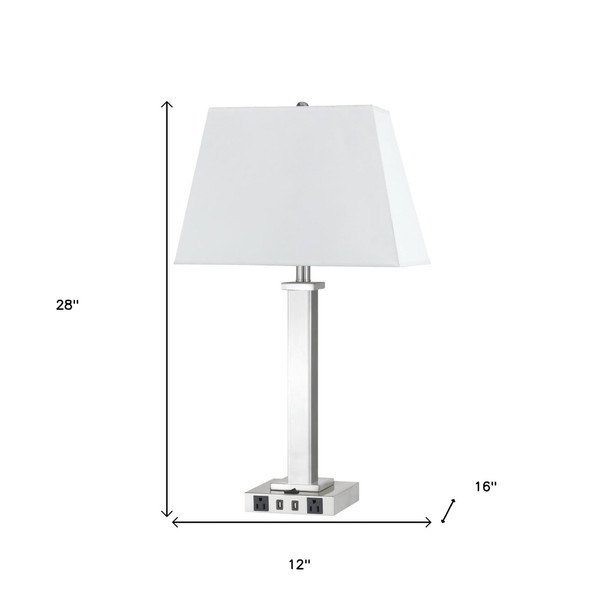 28" Nickel Metal USB Table Lamp With White Shade N270-524757