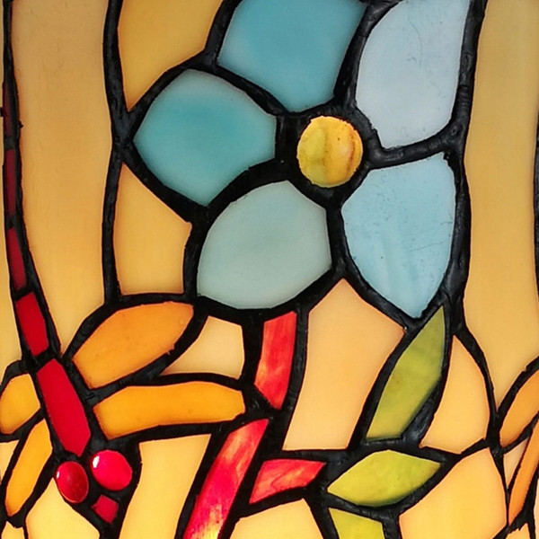 10" Red and Beige Dragonfly Stained Glass Accent Lamp N270-478104