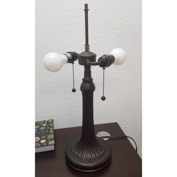 23" Dark Brown Metal Two Light Candlestick Table Lamp With White Shade N270-478169