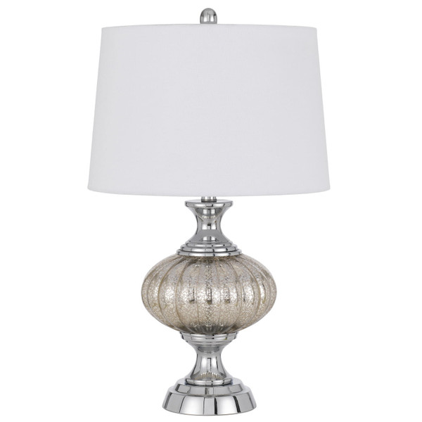 27" Silver Metallic Metal Table Lamp With White Empire Shade N270-524730