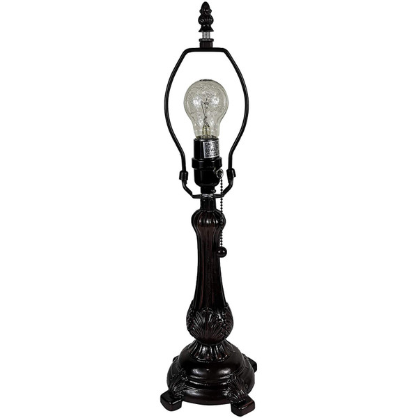 19" Dark Brown Metal Candlestick Table Lamp With Red and Black Dome Shade N270-478118