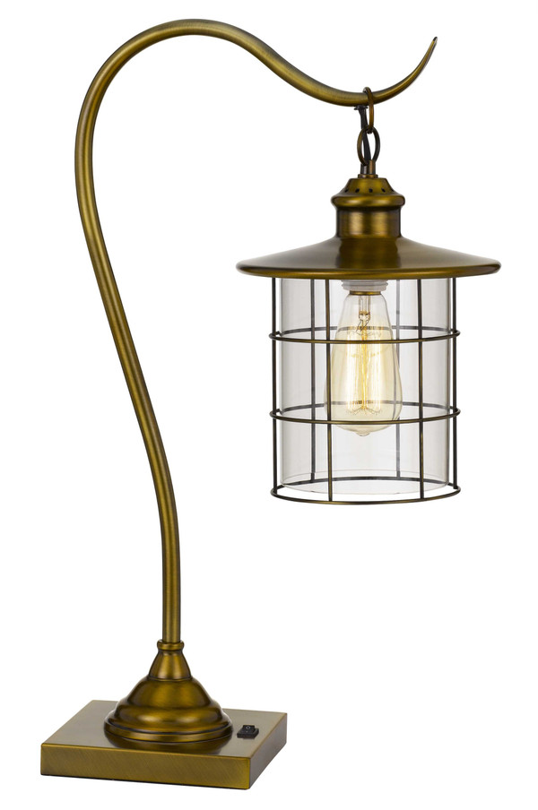 25" Antiqued Brass Metal Lantern Desk Table Lamp With Antiqued Brass Drum Shade N270-524696