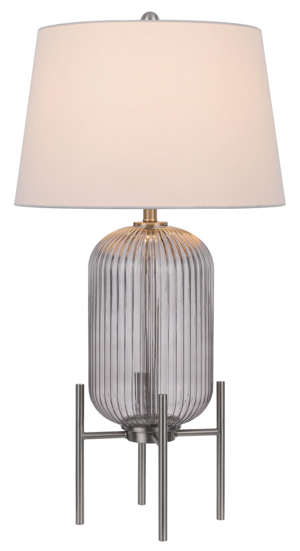 33" Nickel Glass Round Table Lamp With White Empire Shade N270-524738