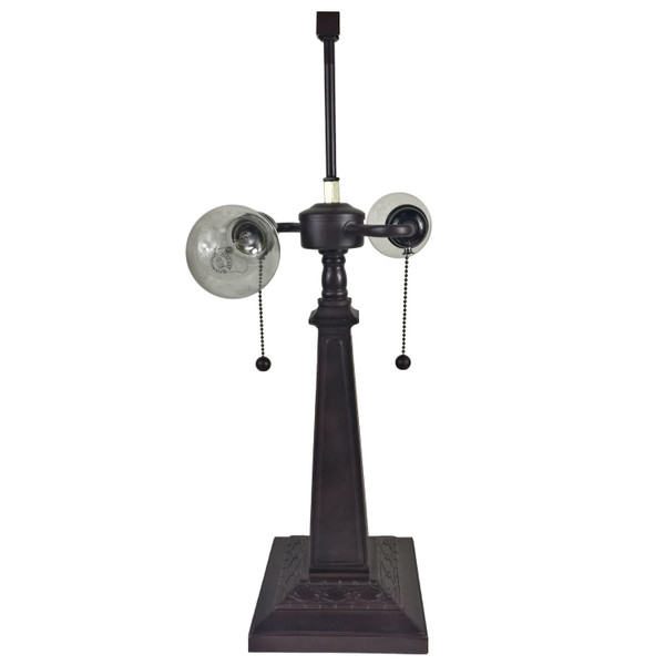22" Dark Brown Metal Two Light Candlestick Table Lamp With Blue and Beige Shade N270-478116