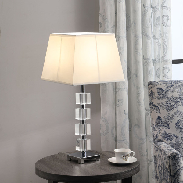 25" Crystal Geo Cubed Table Lamp With White Sharp Corner Square Tapered Shade N270-468605