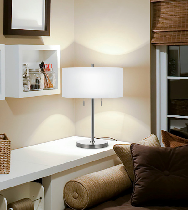 24" Nickel Metal Two Light Table Lamp With White Empire Shade N270-524693